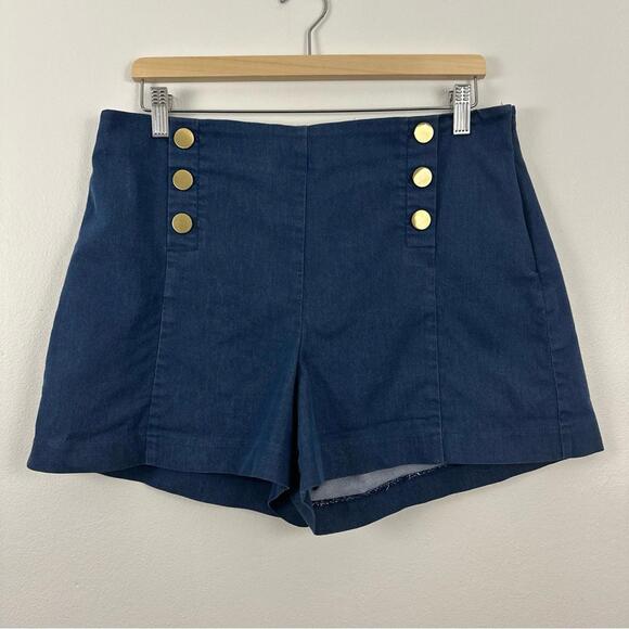 LOFT Pants - LOFT Sailor High Waisted Front Button Side Zip Shorts Women's Size 12